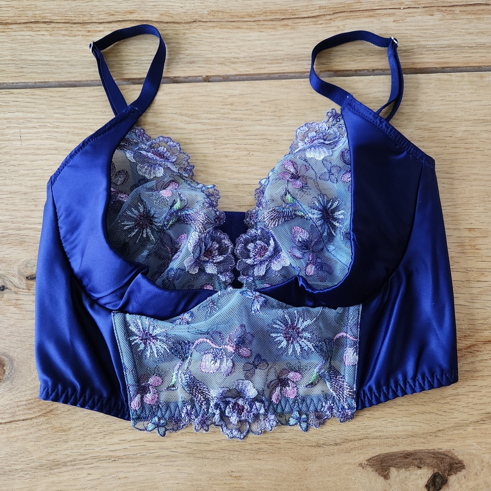 Victoria's‎ Secret 32DD Hummingbird Embroidery Quarter Cup Corset Top Blue Lace